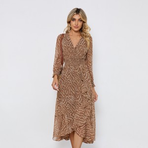 Leopard Print Elegant Smock Chiffon Dress