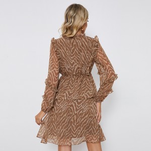 Women Elegant Leopard Printing Chiffon Dress