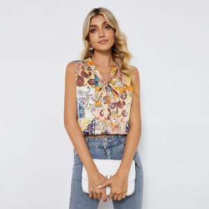 Women Cropped Bow Tie Collar Top