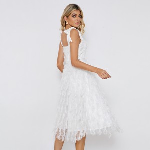 Feather Sling Bow-tie Cuff And Shoulder Strap Dress