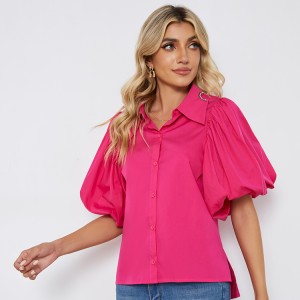 Puff Sleeve Wrap Elegant Cotton Ladies Blouse