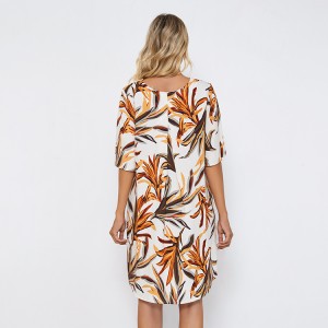 Women Floral Printing Linen Dress