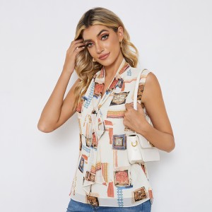 Women Printing Chiffon Bow-tie Blouse