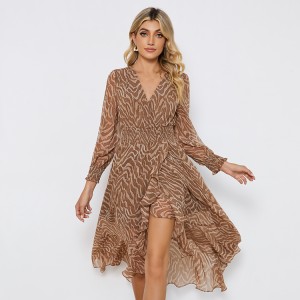 Leopard Print Elegant Smock Chiffon Dress