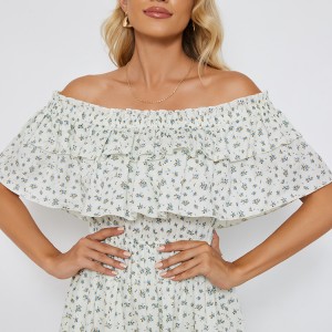 Off-Shoulder Multi-Layer Flounce Collar Floral Printing Dress