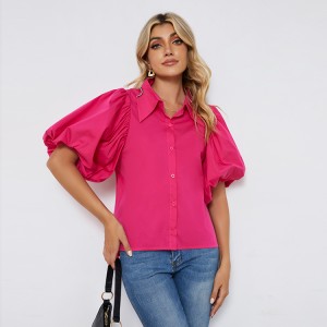 Puff Sleeve Wrap Elegant Cotton Ladies Blouse