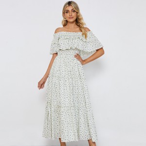 Off-Shoulder Multi-Layer Flounce Collar Floral Printing Dress