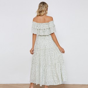 Off-Shoulder Multi-Layer Flounce Collar Floral Printing Dress