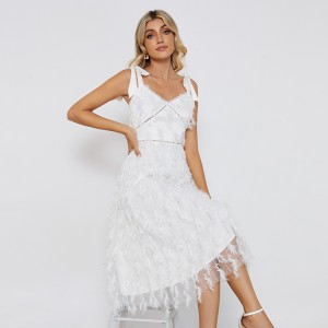 Feather Sling Bow-tie Cuff And Shoulder Strap Dress