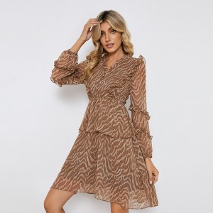 Women Elegant Leopard Printing Chiffon Dress