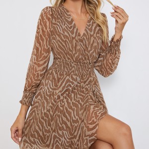 Leopard Print Elegant Smock Chiffon Dress