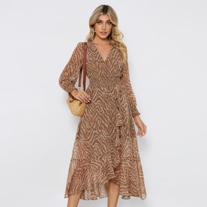 Leopard Print Elegant Smock Chiffon Dress