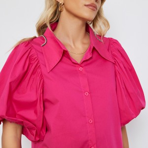 Puff Sleeve Wrap Elegant Cotton Ladies Blouse