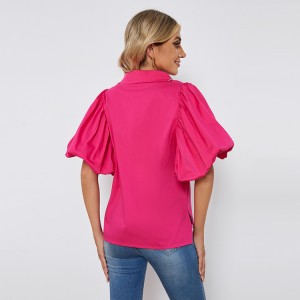 Puff Sleeve Wrap Elegant Cotton Ladies Blouse