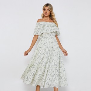 Off-Shoulder Multi-Layer Flounce Collar Floral Printing Dress