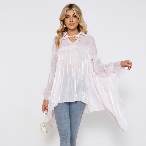 Women Tencel Blouse With A Flounce Round Hem