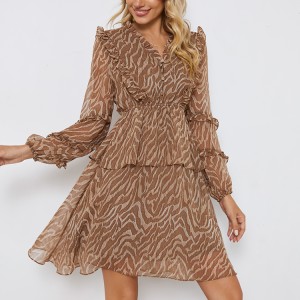 Women Elegant Leopard Printing Chiffon Dress