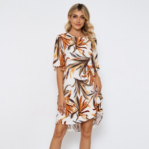 Women Floral Printing Linen Dress